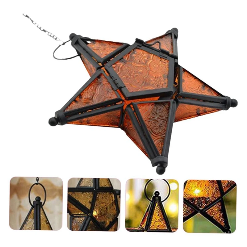 Castiçal de ferro estrela moravian castiçal estrela laranja luzes de chá velas estrela lanterna mini lanternas fácil de usar amarelo