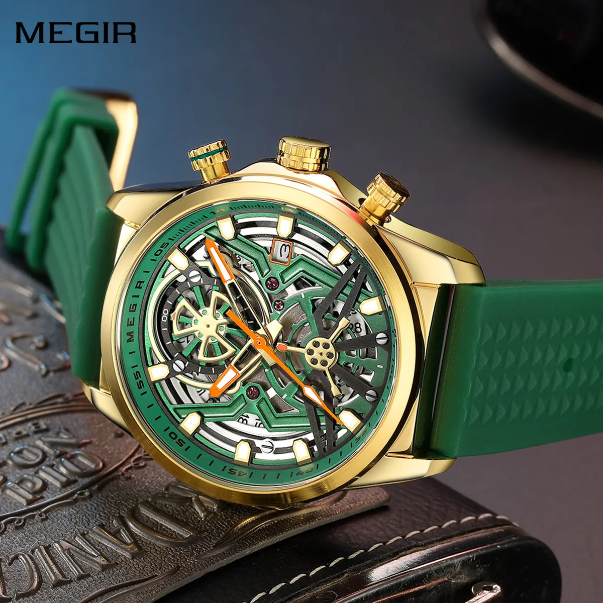 MEGIR ماركة ساعات رجالية موضة الرياضة كوارتز ساعة اليد مقاوم للماء مضيئة الهاتفي تاريخ ساعة الذكور عادية كرونوغراف Relogio