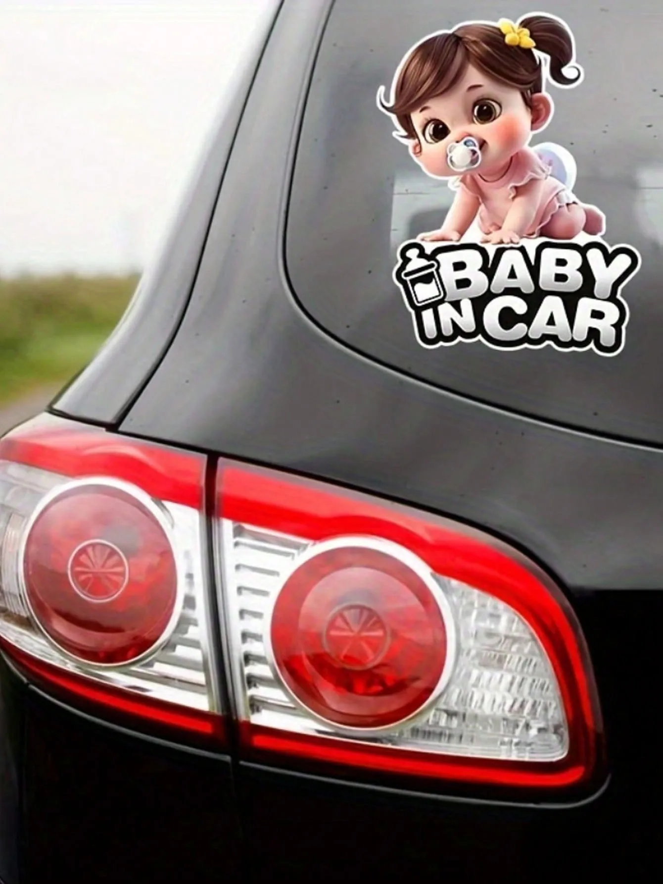 Cute Cartoon Baby In Car Car Sticker Waterproof Decal Baby On Board Warning Sign Car Window Bumper Exterior Accessories
