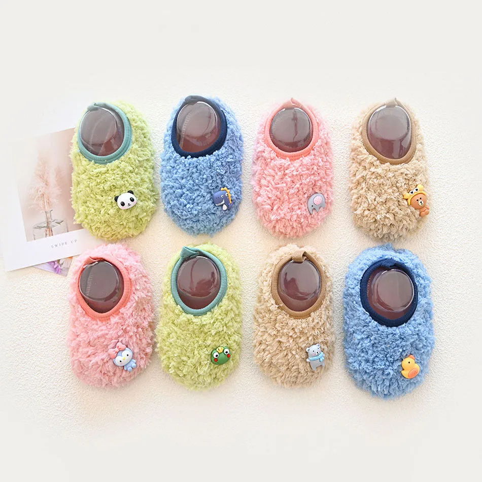 Kids Crib Shoes Children Anti-Slip Floor Socks Toddler Sponge Soft Sole Pink Brown Green Blue Color Prewalker Boys Girls Flats