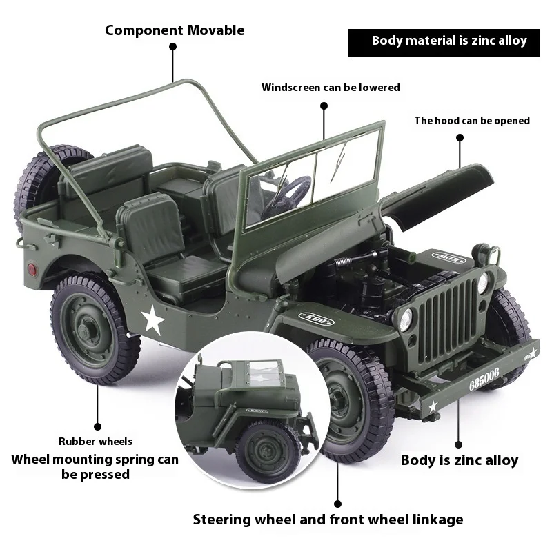 1: 18 يموت الصب سبيكة نموذج سيارة ويليس جيب نموذج محاكاة القيادة العسكرية مركبة لعبة هدية ديكور سطح المكتب الداخلي