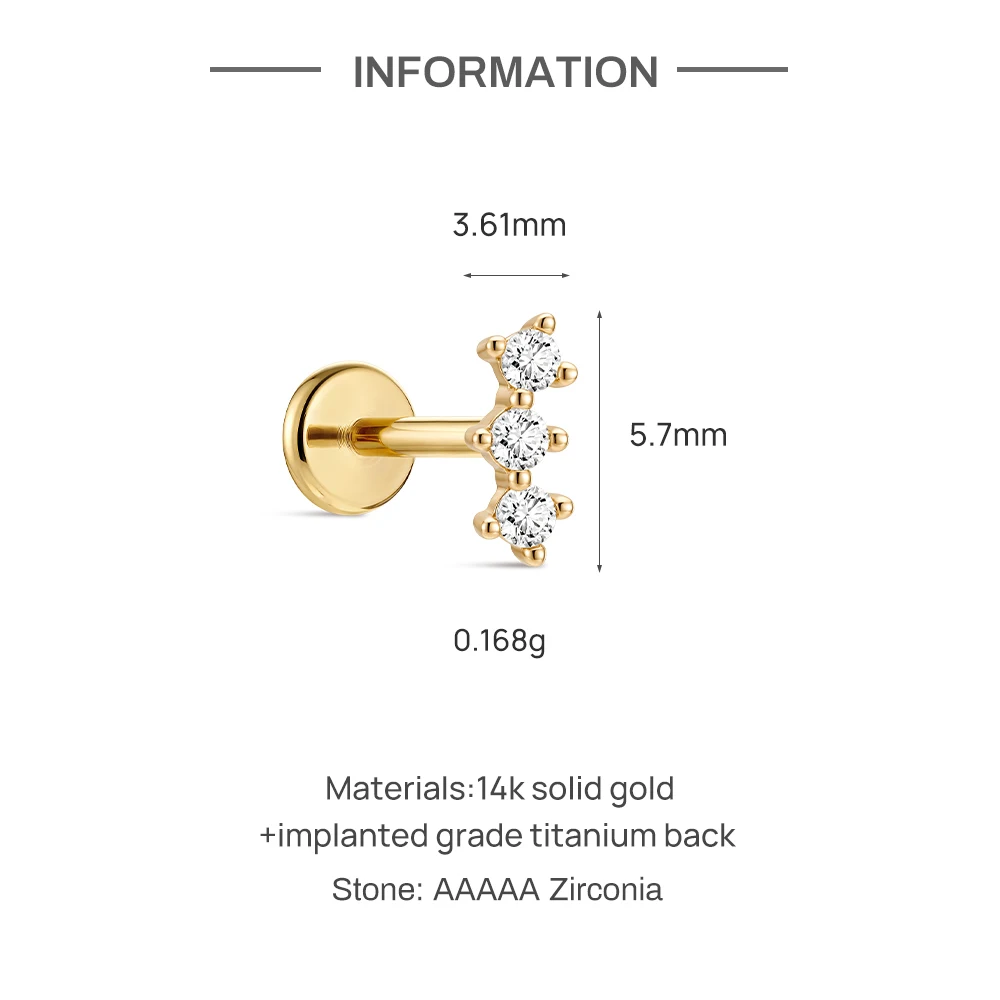 AIDE Mini-Piercing-Ohrringe aus 14-karätigem massivem Gold, glänzend, Herz-/rund-/sternförmig, für Damen, in verschiedenen Größen, klassischer Hochzeits- und Brautschmuck, luxuriöser Schmuck – Detail 10