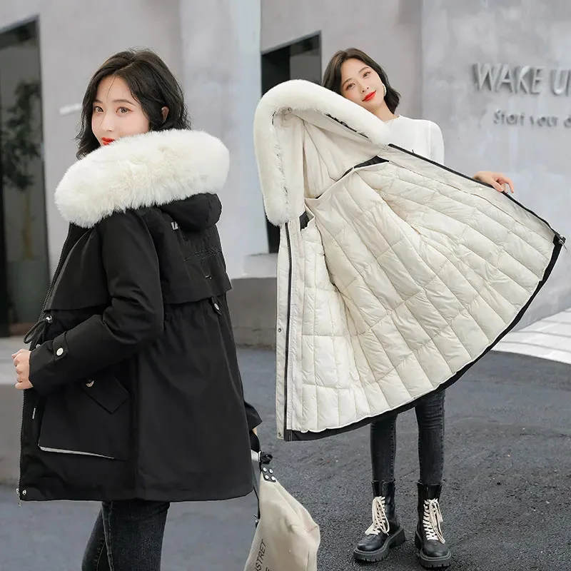 Pie To Overcome Women's Long Thick Winter Coat Can Be Detachable One Coats Three Wear Padded Jacket Korean Loose Cotton Clothes