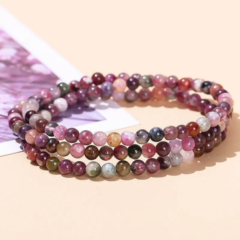 JD Natural Muticolor Tourmaline Multi-Layer Bracelet Women Fashion Small Bead 3 4mm Reiki Healing Energy Strand Bracelet Jewelry view 3