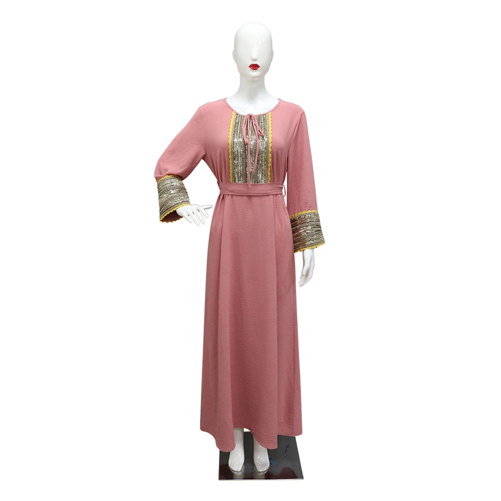 Paillettes verdi rosa Abaya Ramadan 2025 Abbigliamento economico Abito da donna musulmana di grandi dimensioni Nuovo in abiti casual a maniche lunghe in vendita