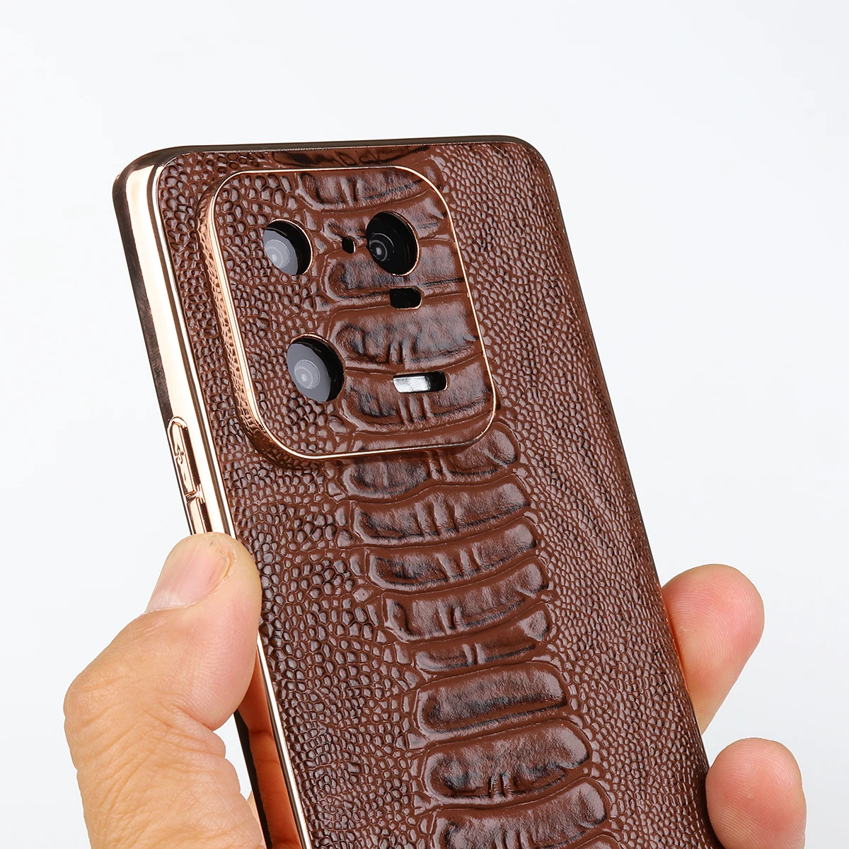 Genuine Cowhide Leather Phone Case for Xiaomi Mi13 Pro Mi 13 Classic Retro Ostrich Skin Pattern Glossy Frame Armor Back Cover