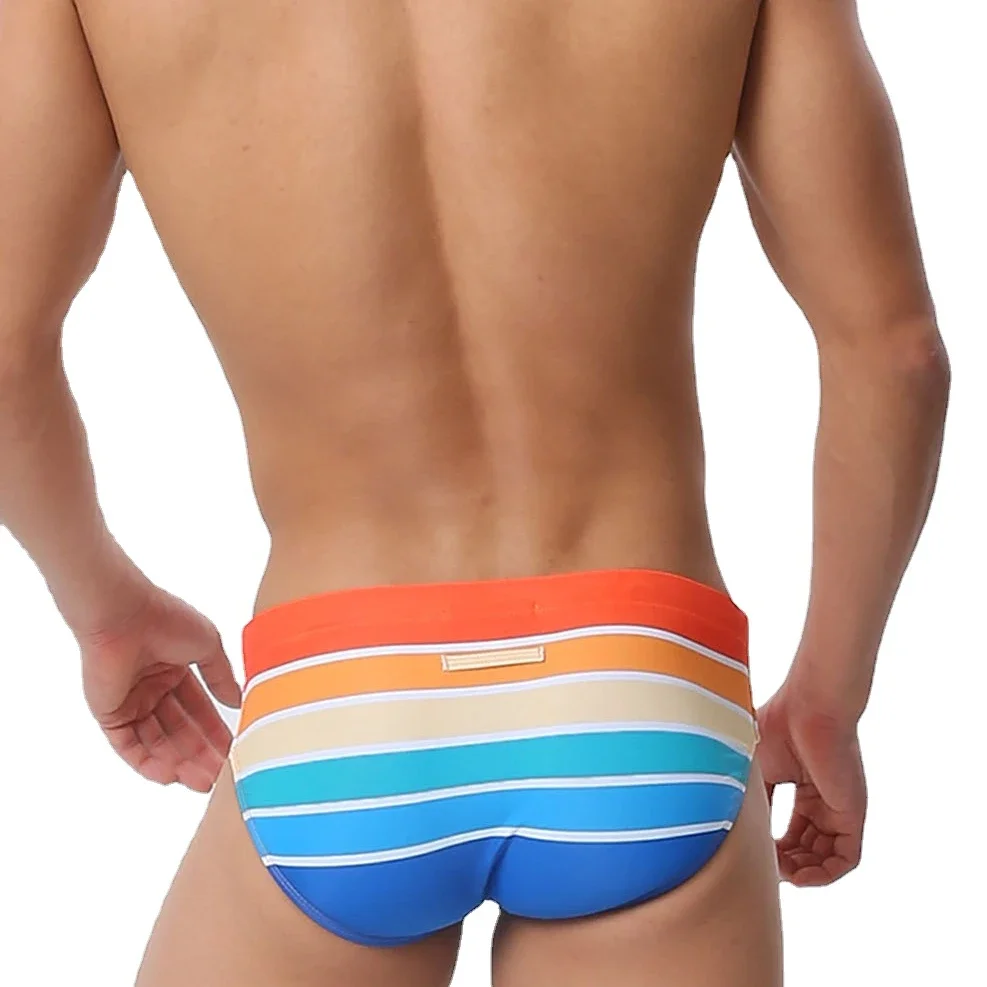 

Colorful Stripes Swimwear Mens Swim Briefs Sexy 2024 Pouch Pad Men Swimming Trunks Beach Surf Bathing Sport Wear Man Swimsuit