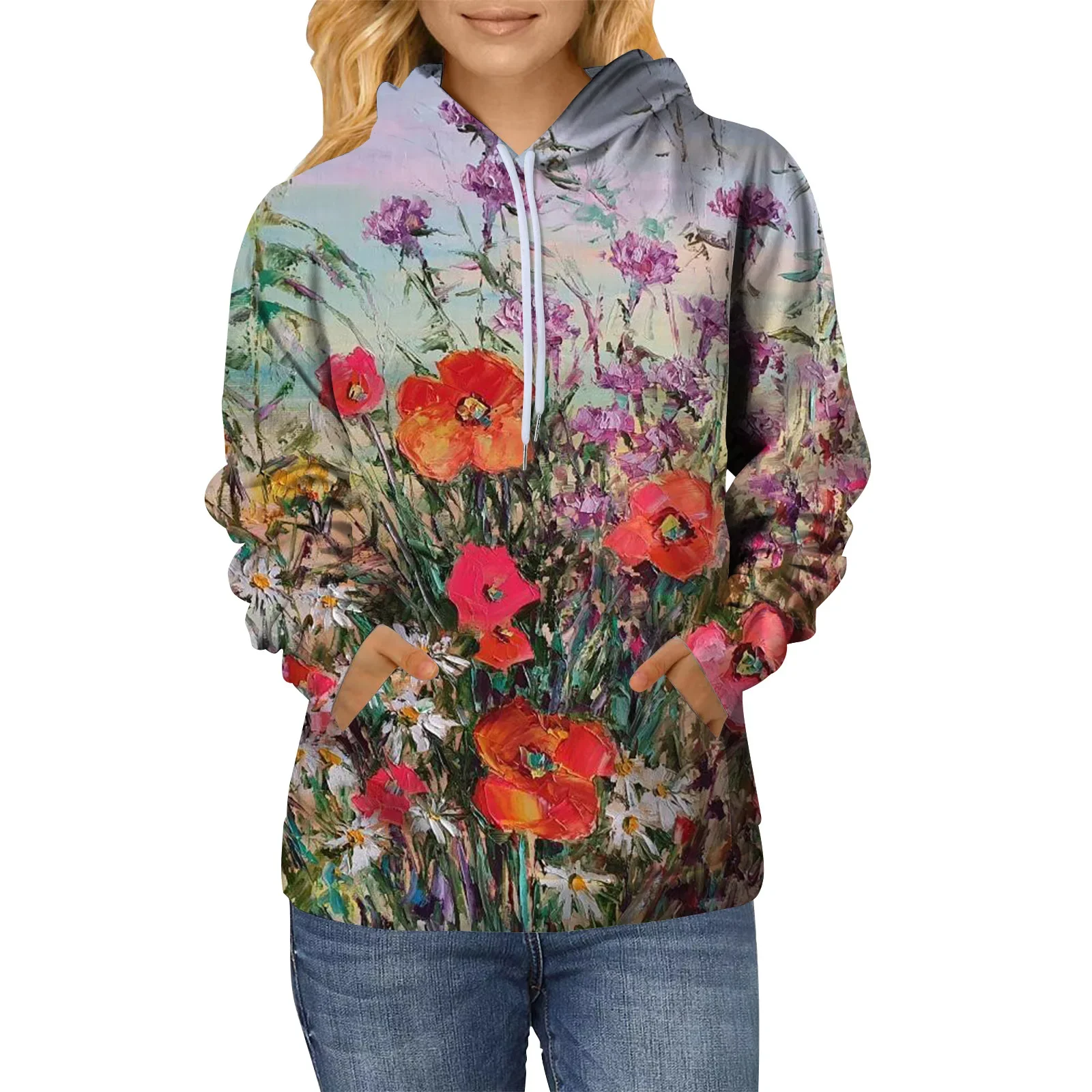 Autumn New Hoodies Flower Floral 3D Print Women Streetwear Long Sleeve Oversized Pullovers Y2k Hoodie Sweatshirts Woman Clothing