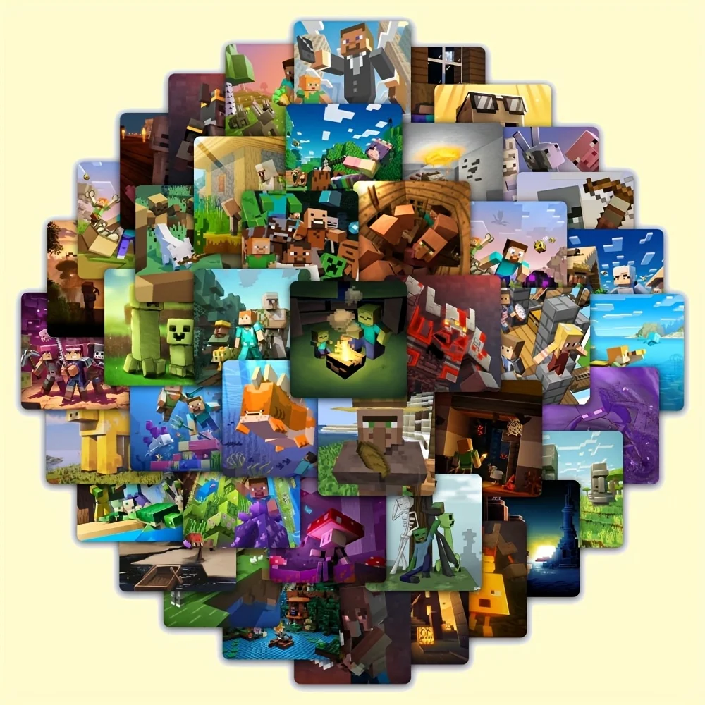 На основе блочной игры Майнкрафт пиксель Стив и книга-наклейка с персонажами, включая Steve, Crawler, Last Shadow Man, Villagers