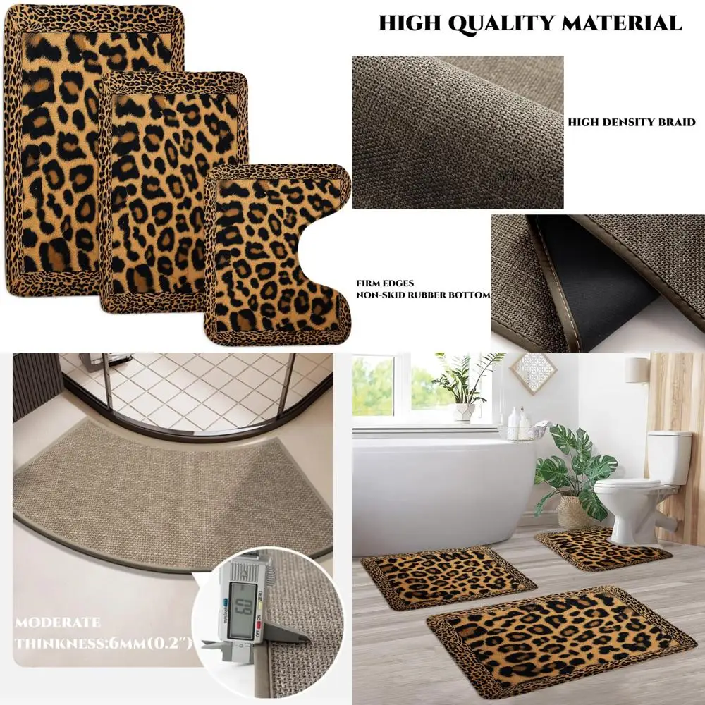 

tri-piece cheetah print bath mat set: bold safari-inspired rugs for modern bathroom floors