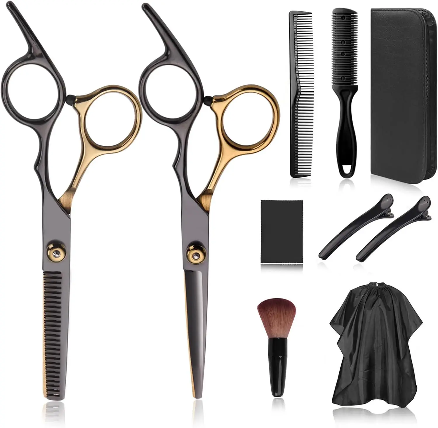 

10PCS Hair Cutting Scissors Kit Hair Scissors with Stainless Steel Barber Shears Thinning Shears Haircut Accessories