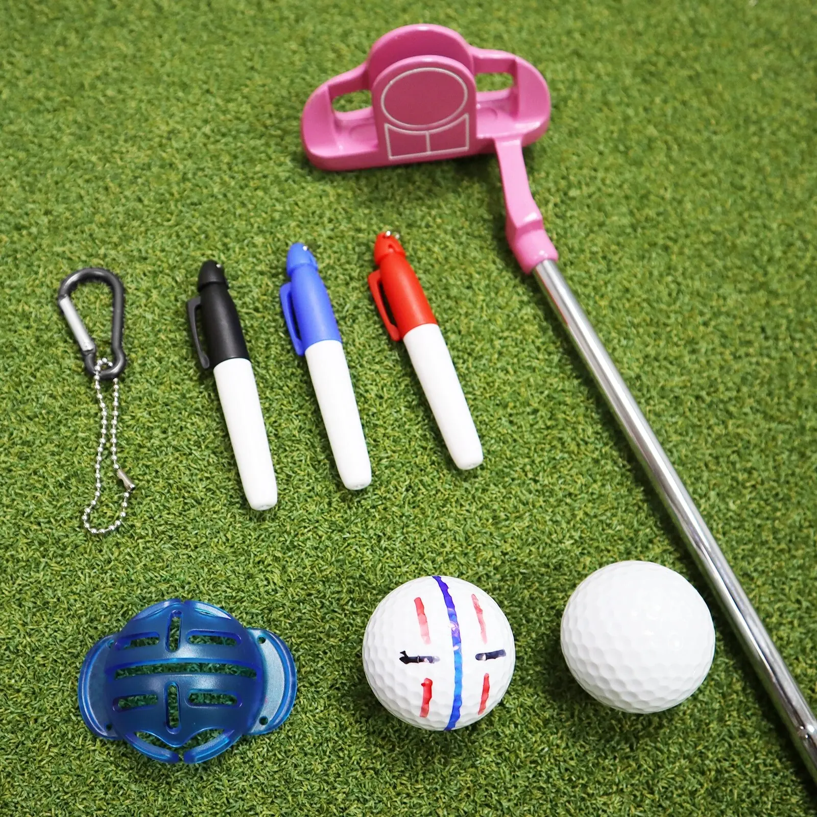 Golf Ball Liner Marker Drawing Tool Alignment Putter Marking Kits 1pc Golf Ball Liner Template and 3pcs Golf Ball Markers