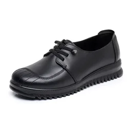 Leather Women's Shoes Casual Slip-on Loafers Mom Casual Shoes Black Moccasins Sneakers Comfortable Flat Shoes Zapatos Mujer