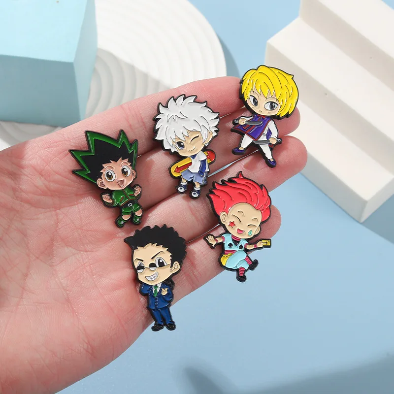 5PCS HUNTER x HUNTER Enamel Badges Cute Manga Brooch Kawaii Animation Pins Anime Badge for Backpack Clothing Lapel Cosplay Toy