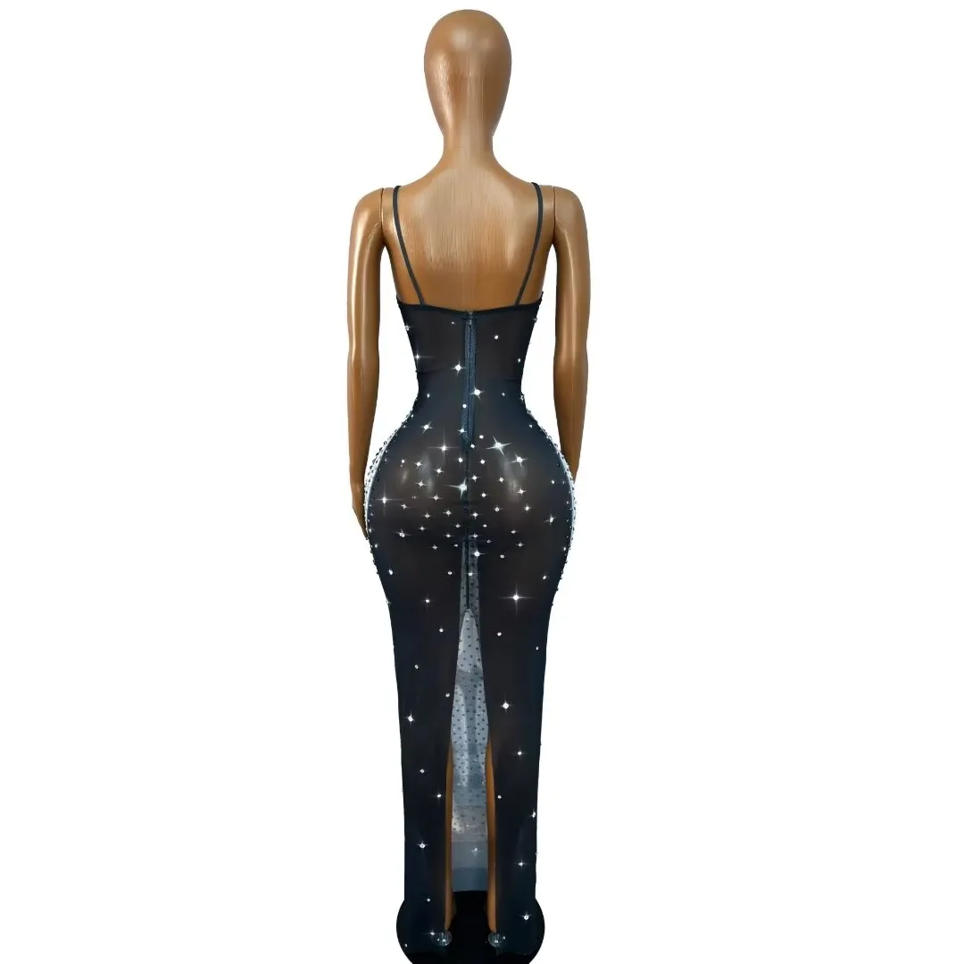 Special Designed Shining Rhinestones V-neck Suspenders Dress Women Birthday Party Celebrate Holiday Outfit Photo Shoot Gowns view 2
