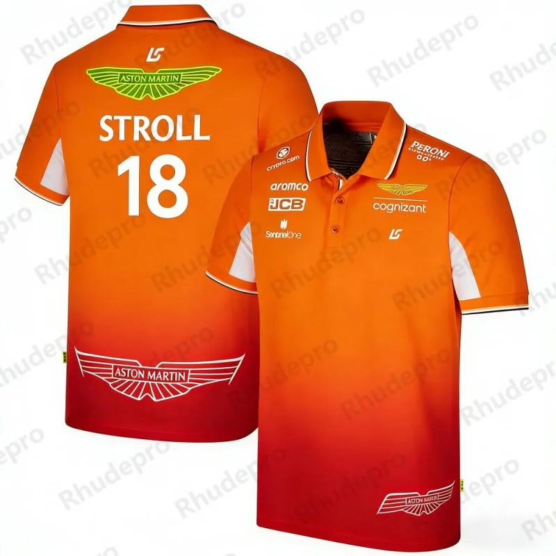 

Aston Martin Racing Team Training Street Style Button Polo Shirt Fernando Alonso 14 Men's And Women's Short Sleeve Clothing