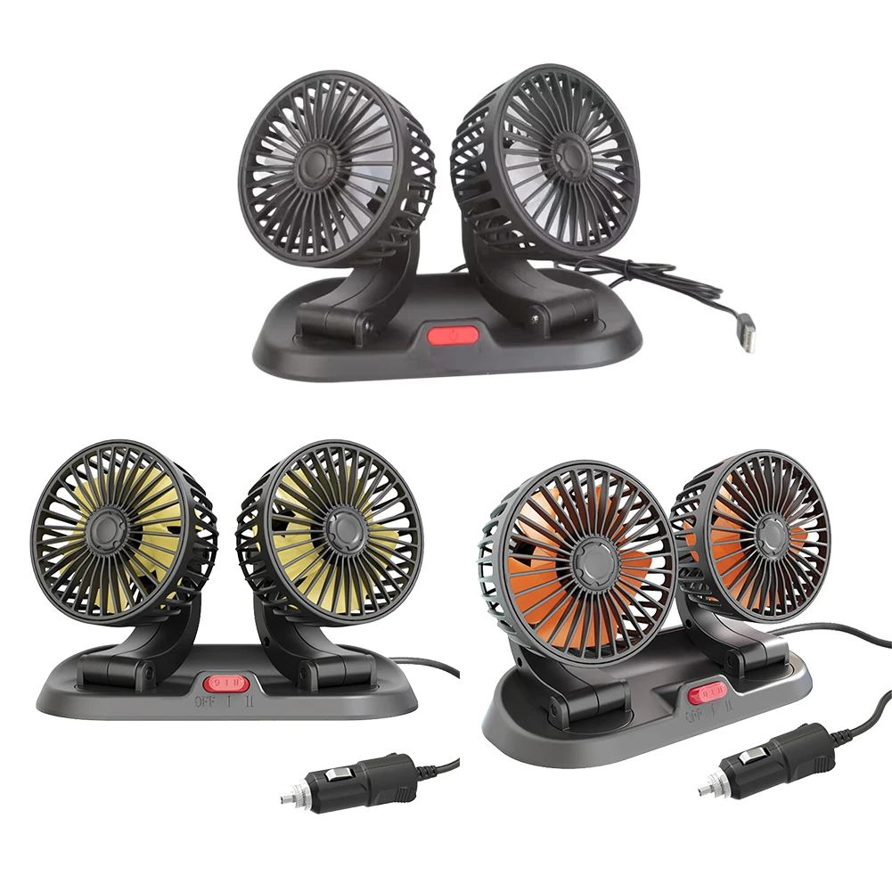 

Air Cooling Fan Double Head 2 Speeds Auto Cooler 360 Degree Rotation Automotive Electric Fan USB Powered/ 12V 24V for Sedan RV