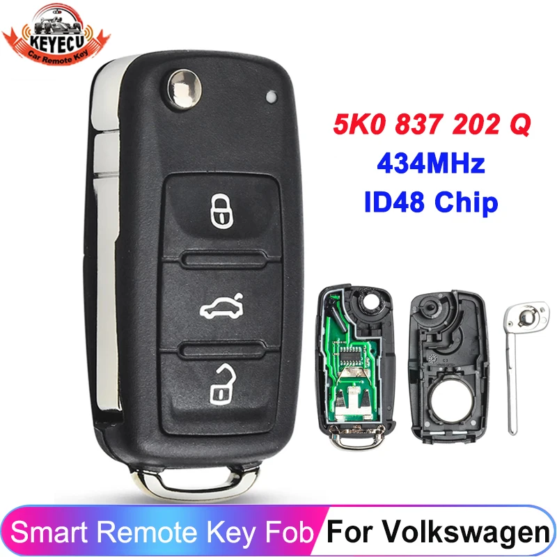 KEYECU zdalny klucz samochodowy 434MHz 5K0837202Q dla volkswagena VW Beetle Caddy Eos Golf Tiguan Touran Jetta Polo Scirocco 5K0 837 202 Q