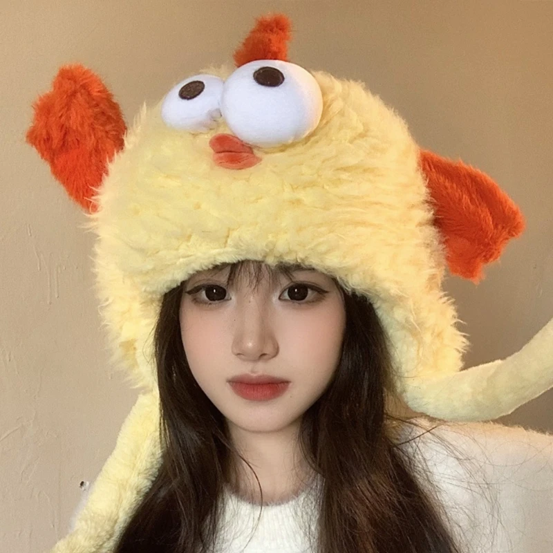 3d Chicken Ushanka Hat for Adult Warm Plush Hat Fashion Outdoor Activity Trapper Hat Winter Windproof Hat for Women Girl