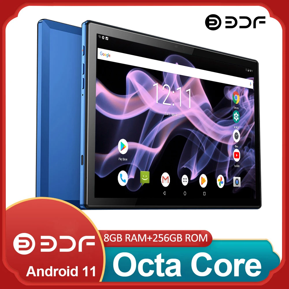 BDF New Pro 10.1 Inch Tablets Octa Core 8GB RAM 128GB ROM Android 11 Google Play Dual 4G Network GPS Bluetooth WiFi Tablet Pc