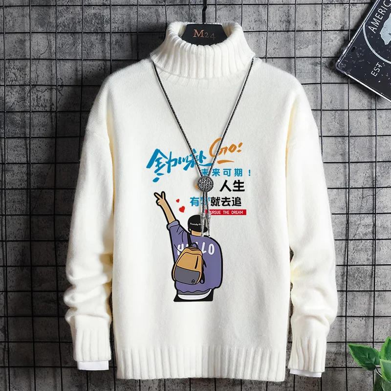 

Модный мужской вязаный свитер с высоким воротником, повседневный, с принтом, свободного кроя, осенне-зимний, новый, теплый, брендовый, для повседневной носки