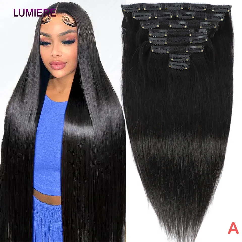 العظام مستقيم كليب في وصلات الشعر 100% ريال عذراء الخام كليب في الشعر البشري وصلات شعر 8 قطعة لحمة مزدوجة بالجملة