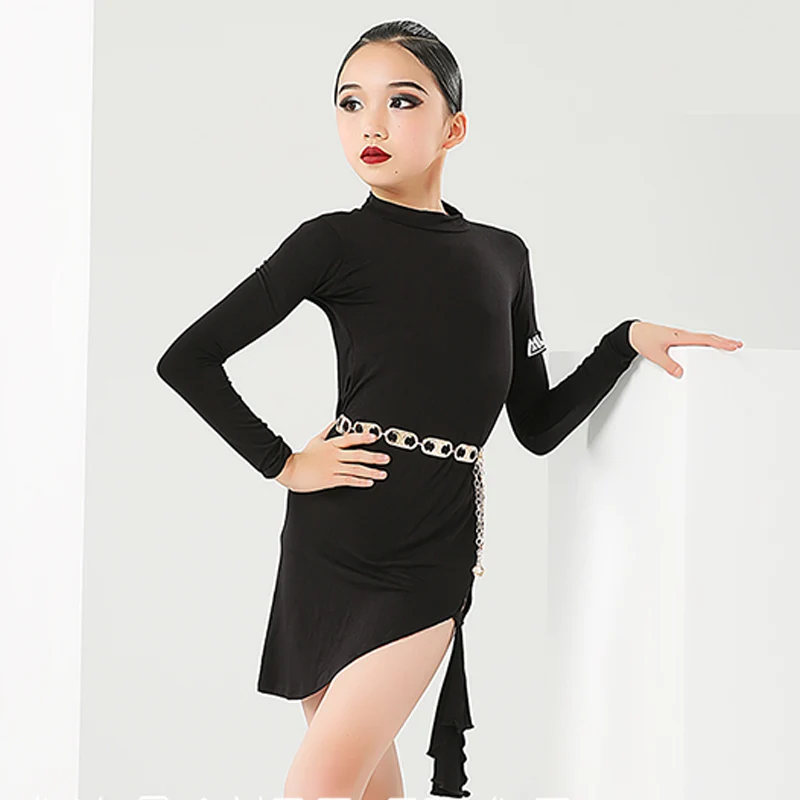 Mädchen Latin Dance Dress Gürtel Langarm Performance Kostüm Rumba Chacha Tango Tanz kleidung Salsa moderne Dance wear ys5127