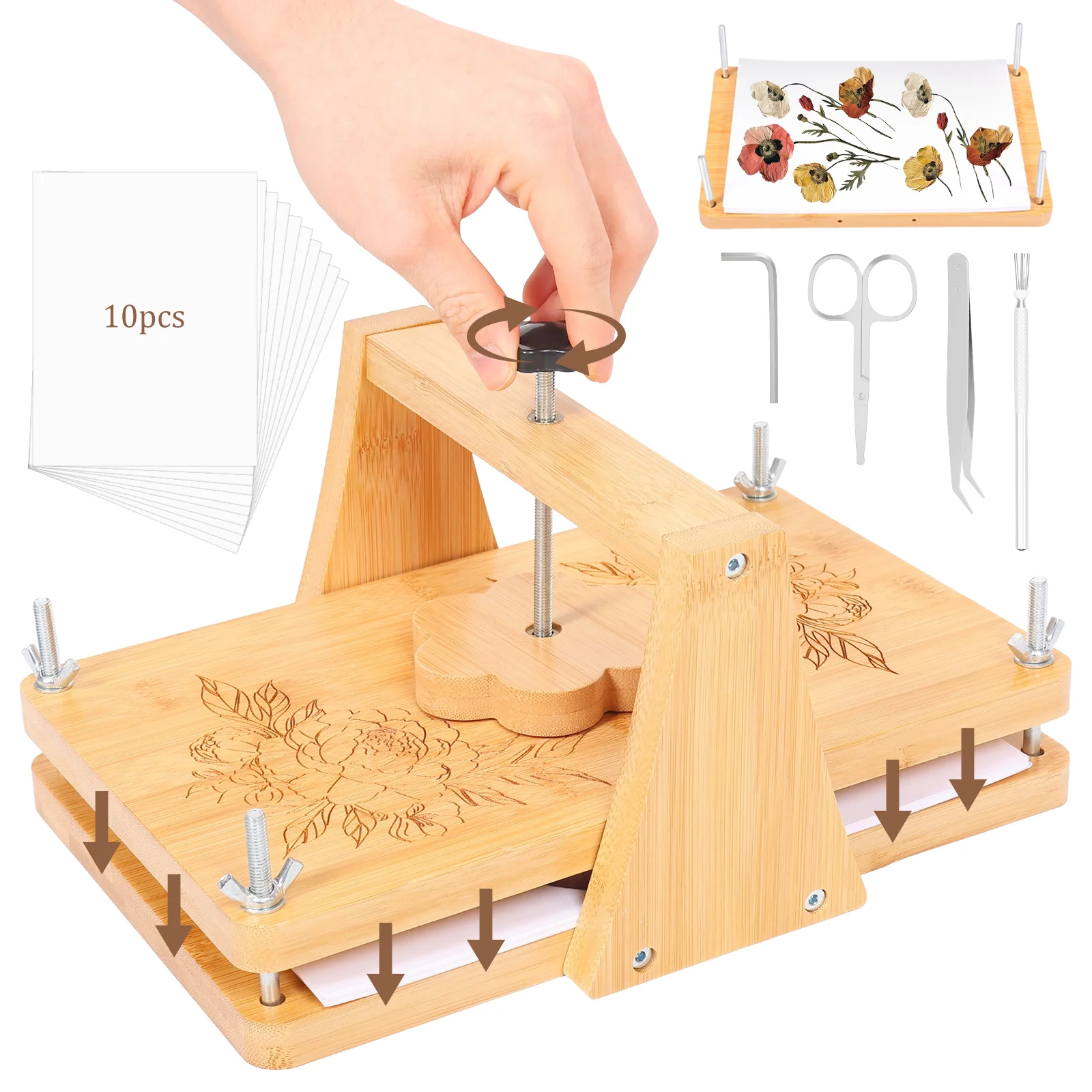 

1 Set Large Flower Press Kit 11" x 7"/11"x11" DIY Wooden Flower Pressing Kit Removable Plant Specimen Crafting Tools for DIY Art