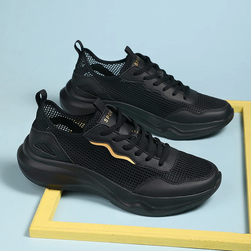

Men's New Sports Hollowed Out Breathable Thick Soled Fashion Brand Sports Lace Up Outdoor Anti Slip Mesh Platform Running Shoes