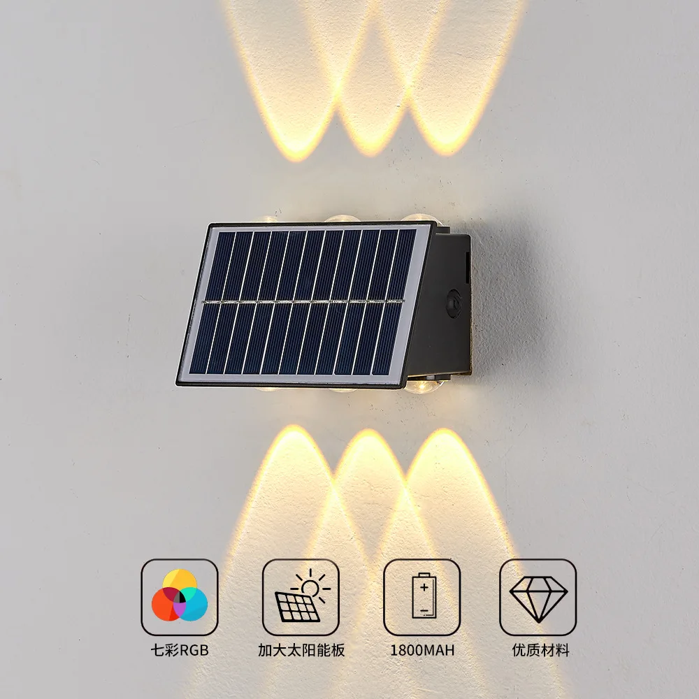 مصباح جداري يعمل بالطاقة الشمسية مقاوم للماء في الهواء الطلق لأعلى ولأسفل، مصباح جداري منزلي مضيء ملون RGB، مصباح جداري للحديقة عبر الحدود #1