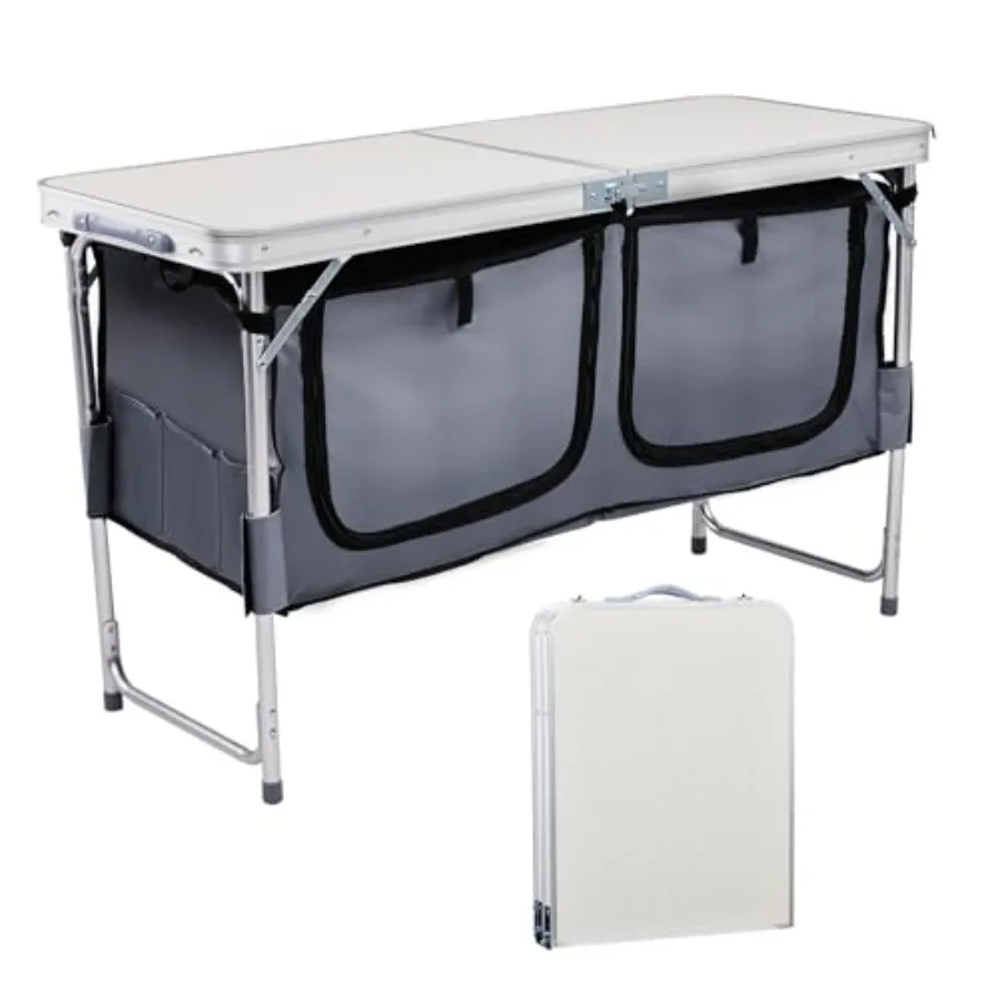 

4 Ft Folding Table Aluminum Camping Table Picnic Table with Storage Adjustable Height for Outdoor Beach BBQ Backyards Travel Pa