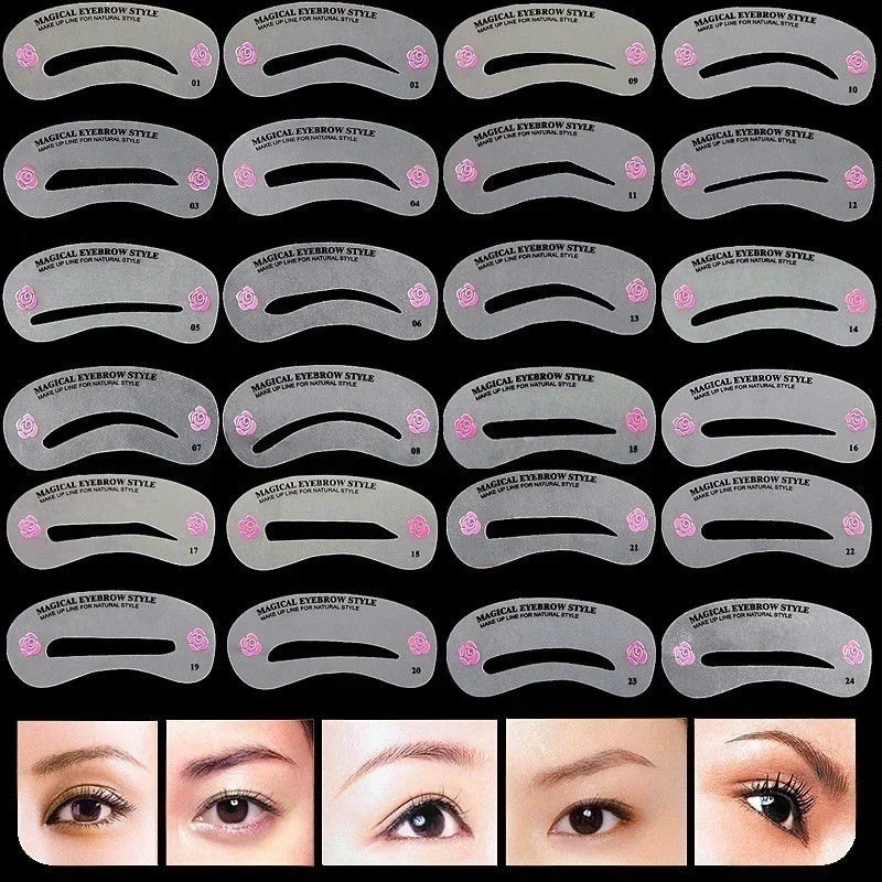 Heallor 24pcs/set Women DIY Eyebrow Shaping Stencil Grooming Kit Shaper Template MakeUp Beauty Accessories Eye Makeup Stencils W