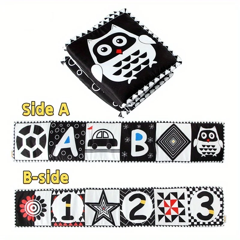 Czarne i białe zabawki dla niemowląt o wysokim kontrastie, miękka książeczka dla noworodka, zabawki sensoryczne, książeczka z materiału do stymulacji wzrokowej.