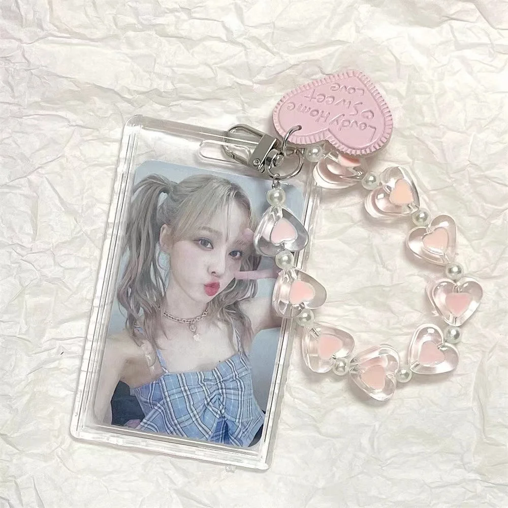Transparent Love 3 inch Kpop Photocard Holder keychain Credit ID Bank Card Photo Display Holder Bus Card Protective Case Pendant