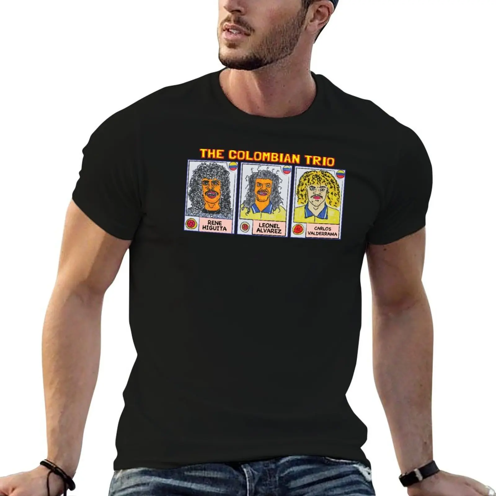 

The Colombian soccer legend Carlos Valderrama, Rene Higuita, and Leonel Alvarez Caricature T-Shirt man t shirts graphic T-Shirt