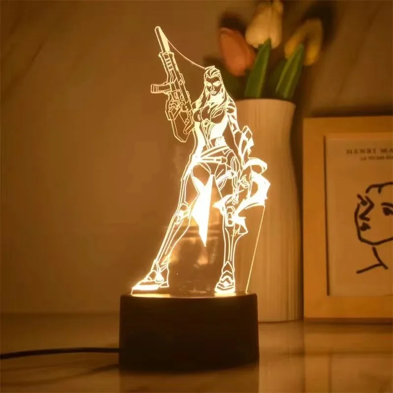 Valorant 3D Night Light Viper Raze Reyna Figure LED Stereo Desk Lamp Desktop Ornament Creative Toy for Gift Night Lamp