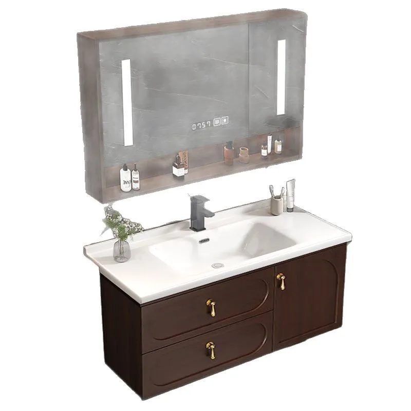 

Модный китайский каучуковый деревянный шкаф для ванной комнаты, шкаф для умывальника, комбинированный шкаф для умывальника из цельного дерева, керамический туалет