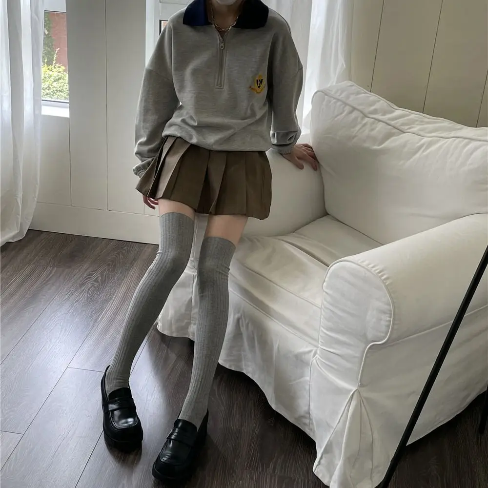 Fashion Pure Cotton Knee-high Socks Solid Color Keep Warm Calf Socks Foot Warmers Fall Winter image 3