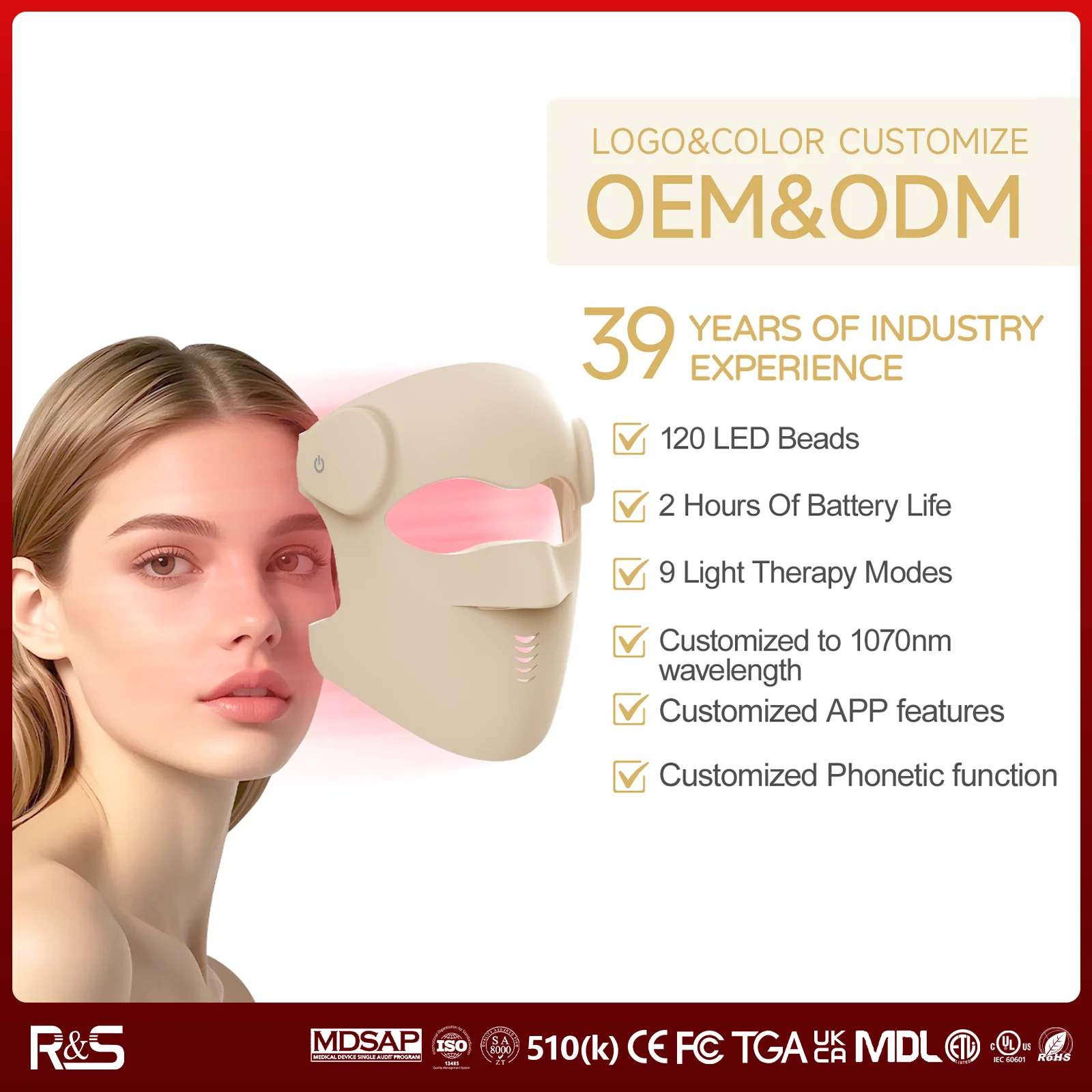 Custom 630nm 850nm 7 Color Infrared Laser Silicone Led Face Masks Light Therapy Facial  Red Light Therapy Mask