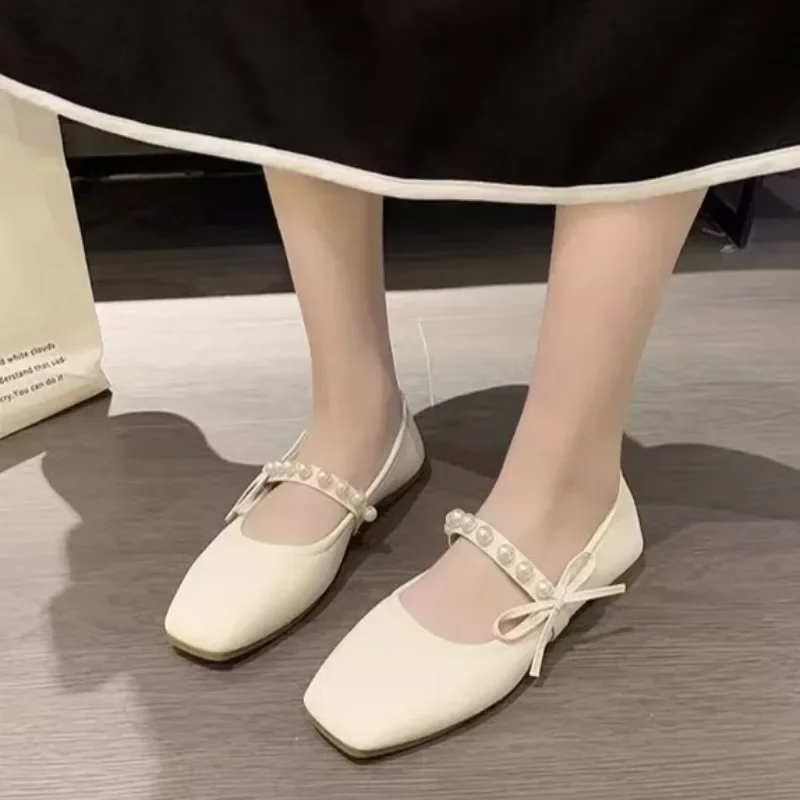 Summer Flat Shoes, Casual and Versatile, Shallow Mouthed Gentle Style Grandma Shoes, Mary Jane Bow Women's Shoes