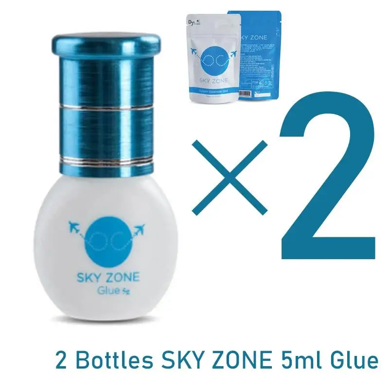 2 ขวด Sky Zone กาว South Korea เร็วที่สุดที่แข็งแกร่งที่สุด False Eyelash Extension อุปกรณ์กาว 5ml สีดําแต่งหน้าเครื่องมือกาว LAVA