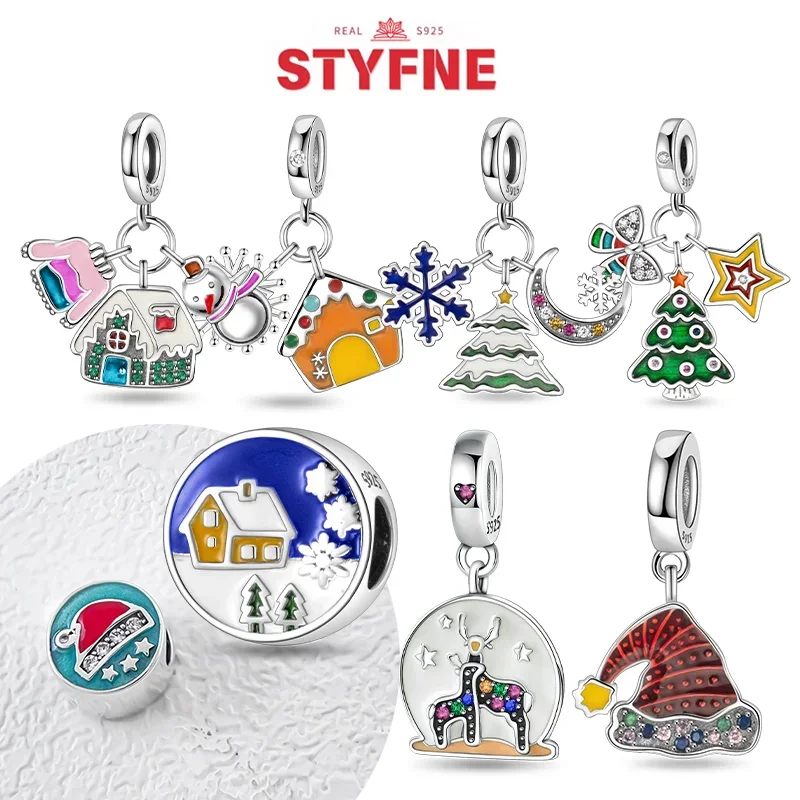 

Silver 925 Christmas Santa Hat ,Claus,Tree,Reindeer,Bell Charms Bead Fit Pandora Original Bracelet DIY Jewelry Gifts for Women