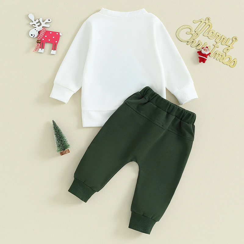 Conjunto de ropa de 2 piezas para niños pequeños, sudaderas de manga larga con bordado de árbol de Navidad, Tops y pantalones largos