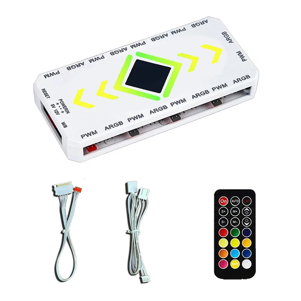 Magnetic Fan Hub ARGB Controller 9x 3-pin ARGB Ports 360 Lighting Effects Magnetic Base Multi-port ARGB Fan Adapter