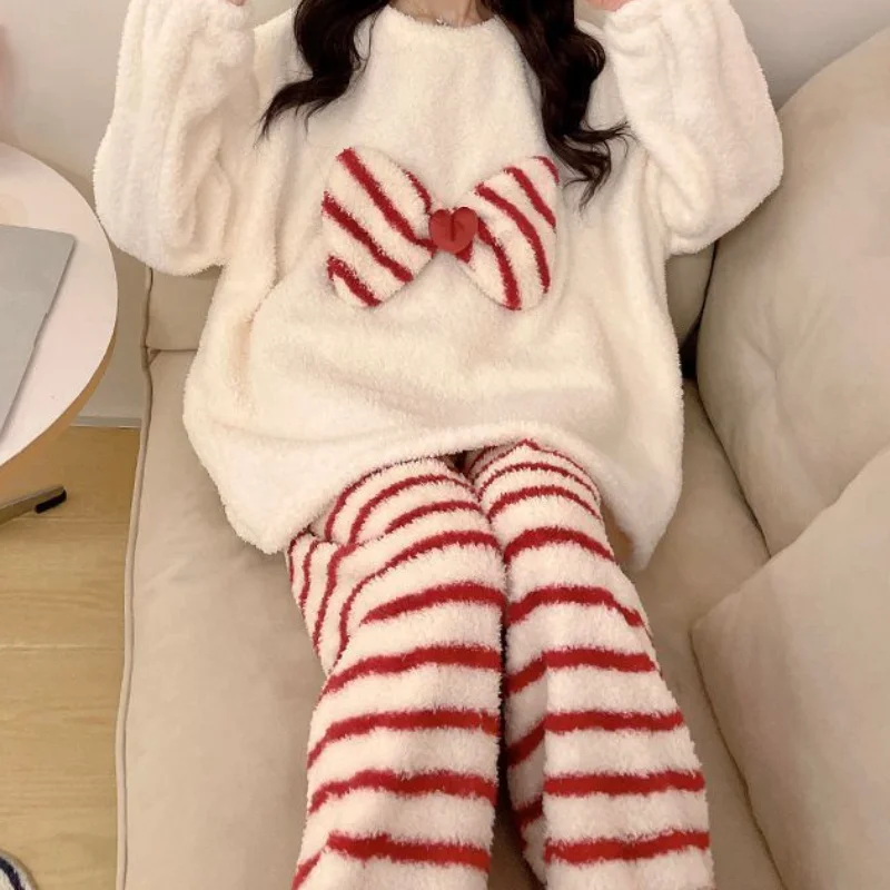 

Women's Clothing Autumn and Winter Pajamas Home Set Long Sleeves Pants Cute Comfortable Keep Warm Sweet Two-Piece Set