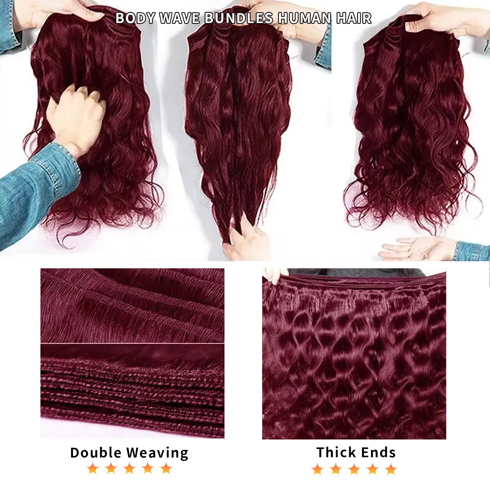 Body Wave Bundels van echt haar Braziliaans haarweefselbundels 99J Bordeaux 20 22 24 26 inch 16A Deal Nat en golvend Bundels Echt haar