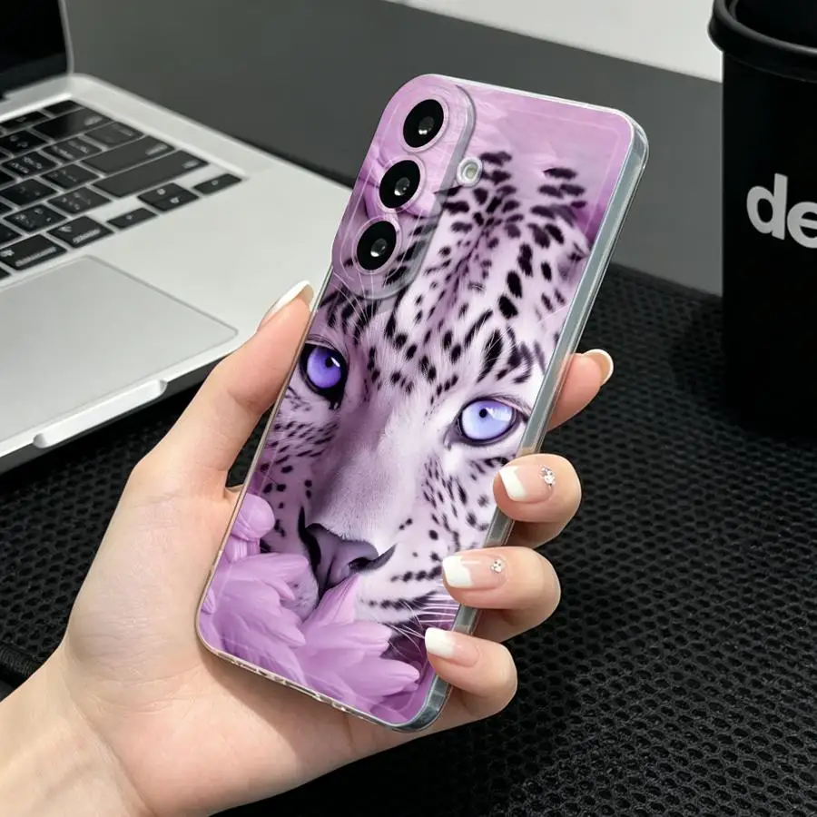Purple-eyed Leopard Print Case for Samsung Galaxy A55 A23 A33 A52 A56 A50 A36 A27 A54 A15 A25 A51 A52 A31 A34 A35 A26 A24 A14