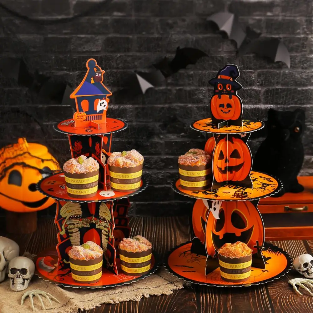 Spooky Cupcake Presentation Halloween 3 Tier Cupcake Stand Tower for Birthday Party Decoration Pumpkin Ghost Cake Holder Floral