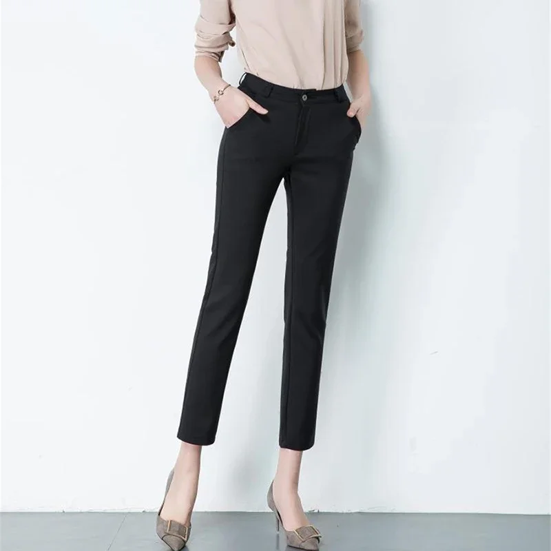 New Elegant Ladies OL Work Pantalones S-4xl Big Size Womens Formal Office Pencil Pants 2024 Casual Elastic Cotton Slim Trousers