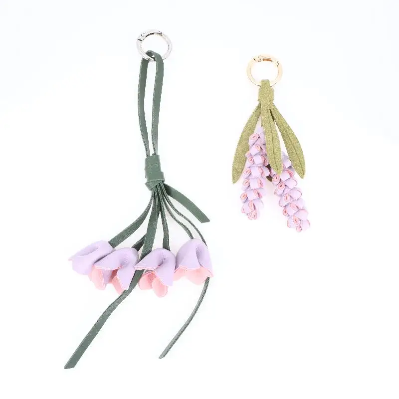 1 Stück Lila Lavendel-Osmanthus-Blumen-Schlüsselanhänger, Niedliches PU-Leder Blumen-Taschenaccessoire für Liebende/Realistische Blume/Gutes Geschenk – Detail 8